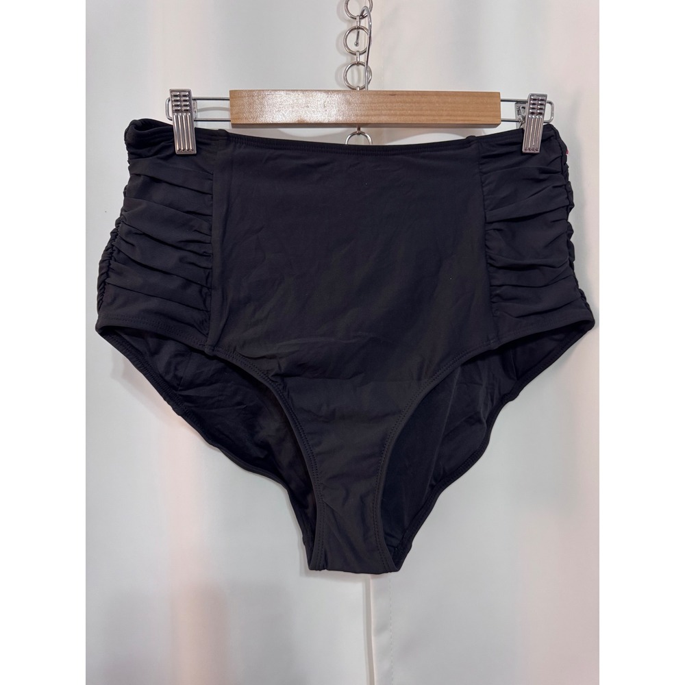 Anne Cole Womens Black High Waisted Ruched Bikini Bottom XL UPF 50